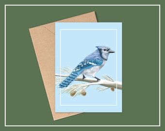 BLUE JAY Christmas Card, Holiday Cards, Greeting Cards, Christmas Cards, Bird Greeting Cards, Blank Holiday Cards, A2 Christmas Cards