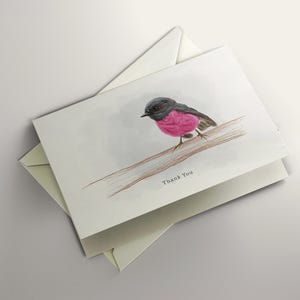 Carte de voeux vierge rose ROBIN, carte de remerciement rose Robin, carte de voeux oiseau, carte pour toute occasion, carte oiseau mignon, art aquarelle oiseau