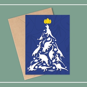 CARTE DE NOL DINOSAURE, Carte de Noël vierge, Carte de voeux vierge, Carte de voeux, Carte de voeux de vacances, Carte de voeux bleue, Carte TRex