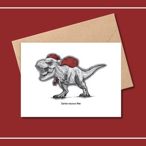Carte de Noël dinosaure, SANTA-SAURUS REX, carte de Noël vierge, carte de voeux dinosaure, carte Tyrannosaurus Rex, jeu de cartes de Noël