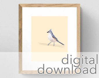 TUFTED TITMOUSE Bird Art Print, Digital Download, Digital Art Print, Printable Art Print, Printable Wall Art, Titmouse Art Print, 8x10, 5x7