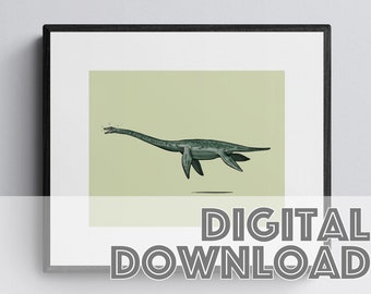 ELASMOSAURUS Dinosaur Print, Printable Art Print, Digital Art Print, Instant Download, Dinosaur Gifts, Dinosaur Poster, Digital Wall Art