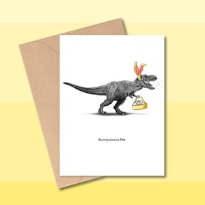 Carte de Pâques dinosaure BUNNYSAURUS REX, lapin de Pâques dinosaure, lapin de Pâques tyrannosaure, lapin de Pâques T-Rex, panier d'oeufs de Pâques dinosaure