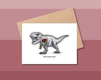 Dinosaur Valentine's Day Card ROMANCESAURUS REX, Dinosaur Valentine's Day, Tyrannosaurus Valentine, T-Rex Valentine, Cute Dinosaur Valentine