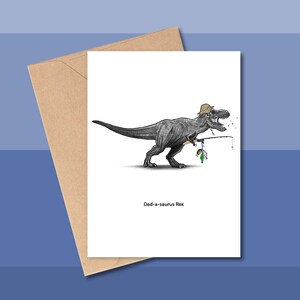 DAD-A-SAURUS REX carte de fête des pères dinosaure, carte de pêche de dinosaure, fête des pères tyrannosaure, carte de dinosaure pour papa, papa pêcheur T-Rex