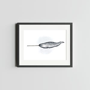 Narval 5 x 7 impression d'art baleine de baleine impression décor d'oeuvre d'art de baleine pour la maison impression de carte postale de narval Carte postale d'art aquarelle de narval