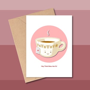 Hé là-bas Beau-thé, jolie carte de Saint-Valentin, Pyrex vintage, tasse de thé Saint-Valentin, carte pour les amateurs de thé, carte pour elle, Pyrex Butterfly Gold