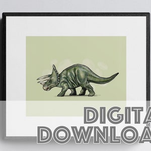 TRICERATOPS Dinosaur Print, Printable Art Print, Digital Art Print, Instant Download, Dinosaur Gifts, Dinosaur Poster, Digital Wall Art