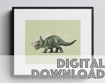 TRICERATOPS Dinosaur Print, Printable Art Print, Digital Art Print, Instant Download, Dinosaur Gifts, Dinosaur Poster, Digital Wall Art