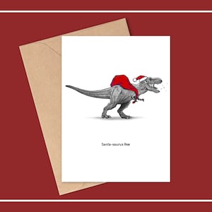 SANTA-SAURUS REX Carte de Noël dinosaure, Carte de Noël vierge, Carte de vœux, Carte de voeux dinosaure, Carte Tyrannosaurus Rex, Carte saisonnière
