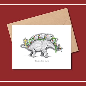 Carte de Noël dinosaure, NOEL-SAURUS, carte de Noël vierge, carte de voeux dinosaure, carte stégosaure, jeu de cartes de Noël,