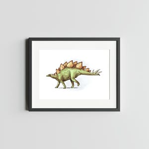 Impression d'art dinosaure STEGOSAURUS 5 x 7 décoration d'intérieur d'oeuvre de dinosaure pour la maison Impression d'art de carte postale de dinosaure Carte postale d'art aquarelle de dinosaure