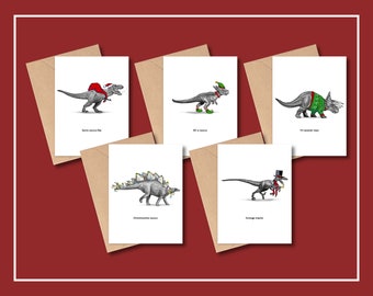 DINOSAUR CHRISTMAS CARD set, Holiday Greeting Cards Set, Dinosaur Holiday Cards, Blank Christmas Cards, Seasonal Greetings Cards, X-Mas Card