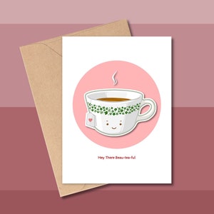 HEY THE There Beau-thé, jolie carte de Saint-Valentin, tasse de thé Saint-Valentin, carte pour les amateurs de thé, fleurs printanières en pyrex Corelle, Daisy Corelle folle