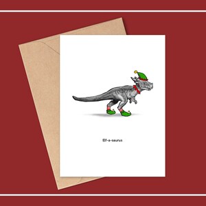 ELF-A-SAURUS Carte de Noël dinosaure, Carte de Noël vierge, Carte de vœux, Carte de voeux dinosaure, Carte Stygimoloch, Carte saisonnière