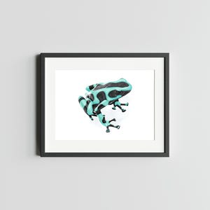 Vert et noir POISON DART Frog Impression d'art 5 x 7 d'oeuvres d'art de grenouille pour la décoration intérieure Impression de carte postale de grenouille de fléchettes Carte postale d'art aquarelle de grenouille