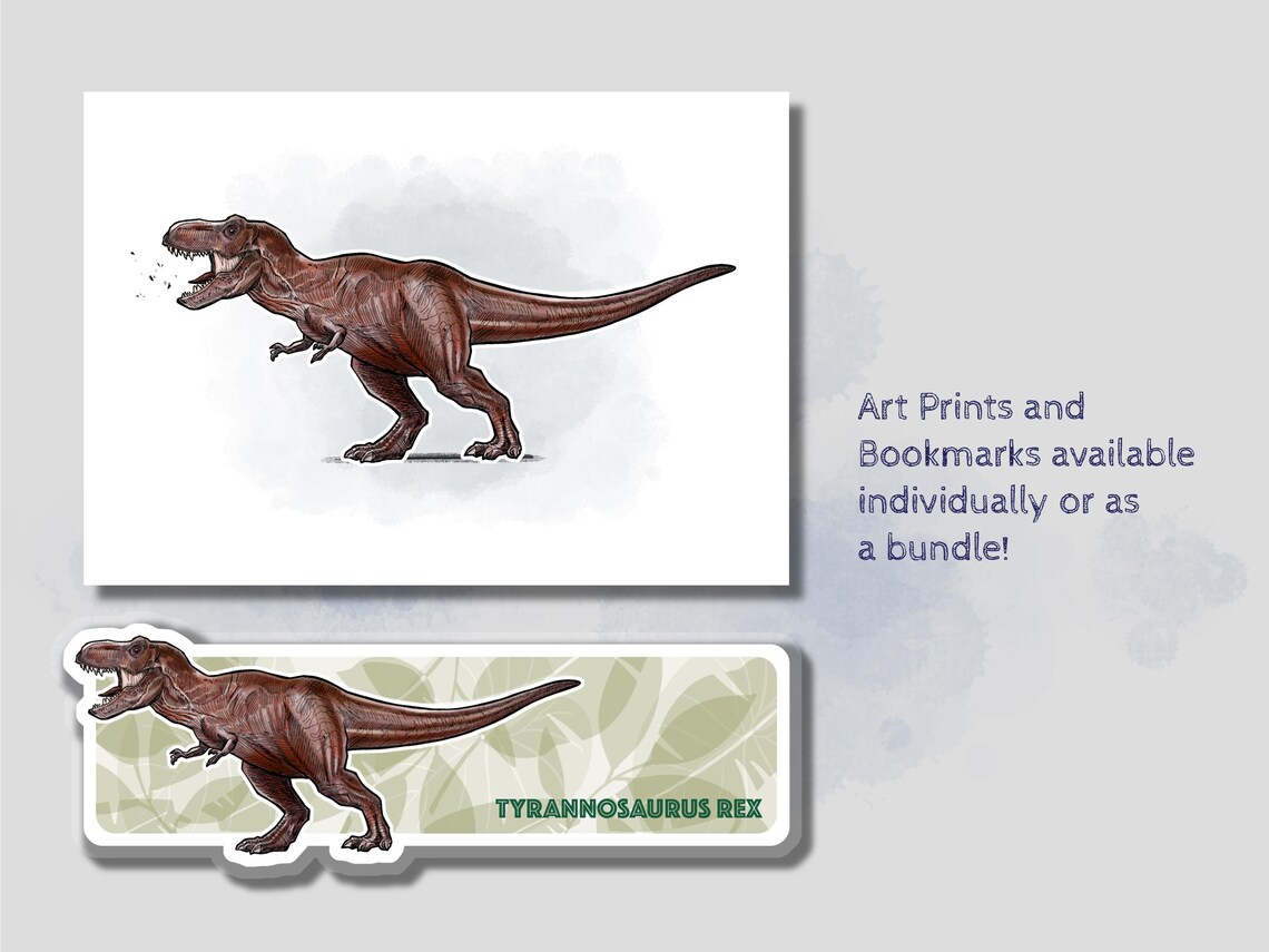 Rex Postcards TYRANNOSAURUS REX 5x7 DINOSAUR Art Print Decor of Dinosaur Artwork for ...
