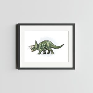 Impression d'art dinosaure 5 x 7 tricératops décoration d'intérieur d'oeuvre d'art de dinosaure pour la maison Impression d'art de carte postale de dinosaure Carte postale d'art aquarelle de dinosaure