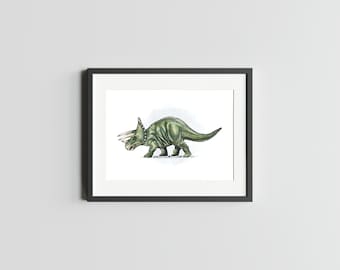 TRICERATOPS 5x7 DINOSAUR Art Print Home Decor of Dinosaur Artwork for Home Art Print of Dinosaur Postcard Dinosaur Watercolour Art Postcard