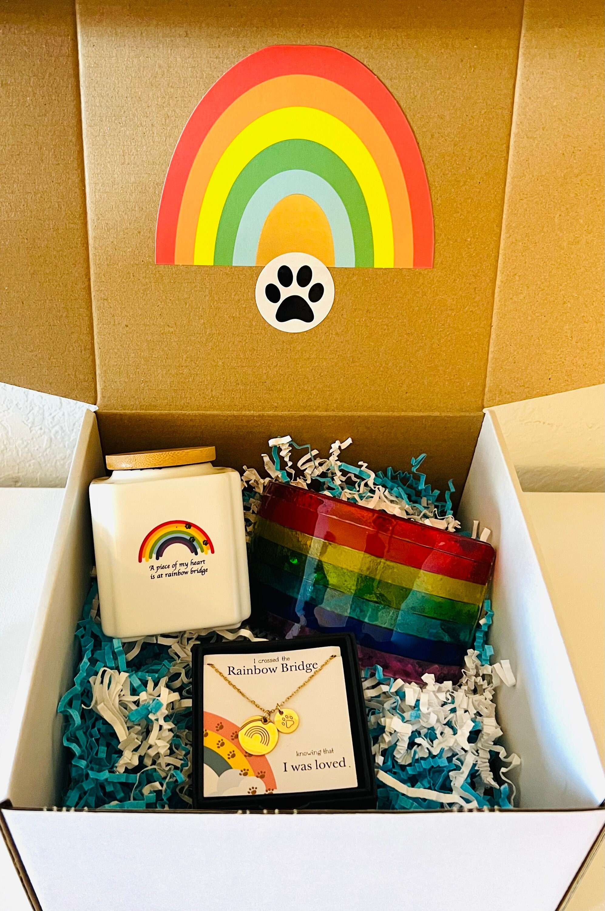 Rainbow Bridge Pet Loss Care Package Sympathy Dog Cat Memorial Pet Urn ...