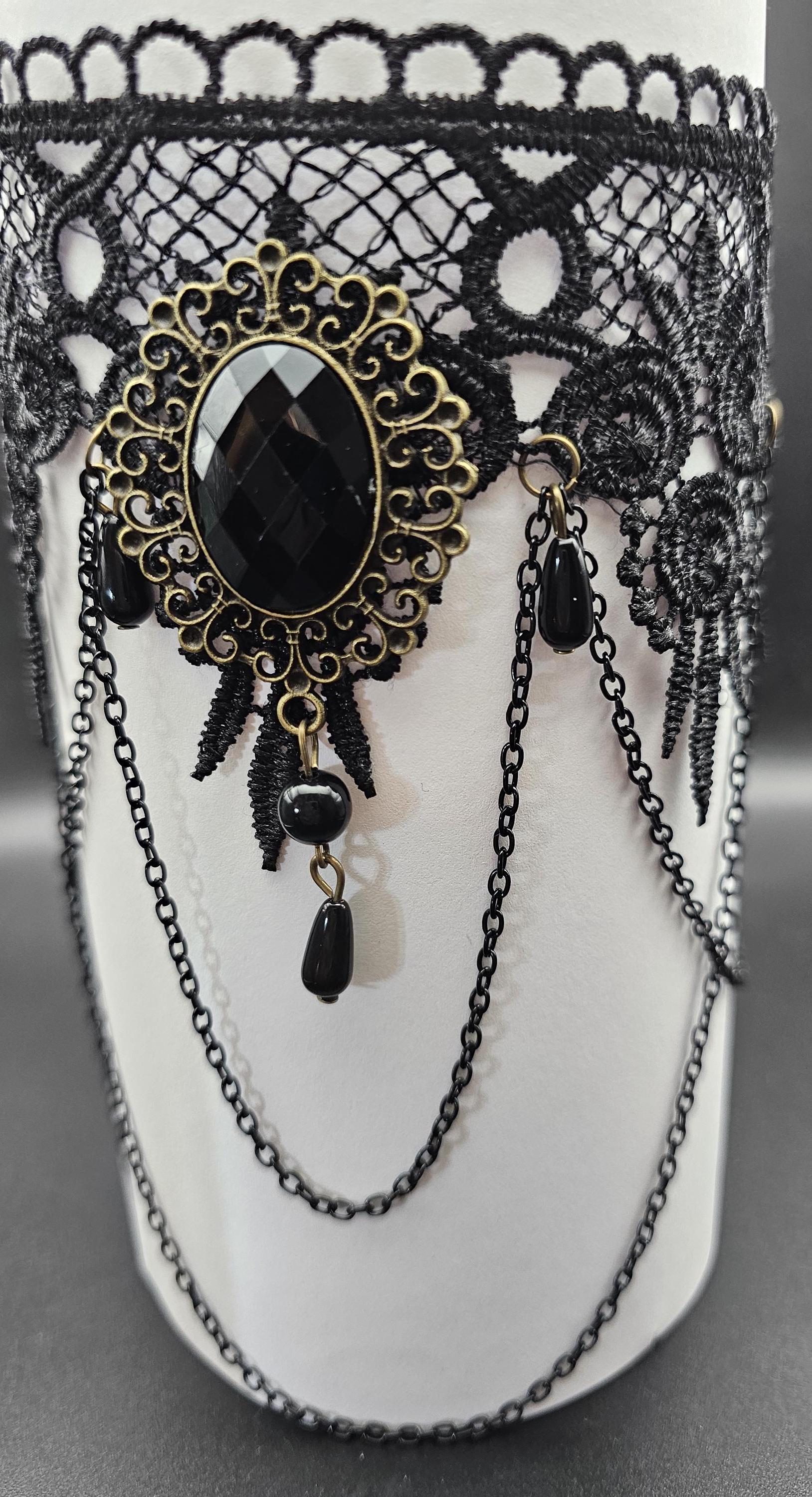 Choker Noir Gothique Dentelle Col Baroque Victorien Avec Rose – Neuf Avec étiquettes