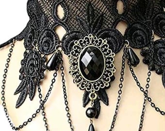 Black Lace Choker Necklace with beautiful pendant