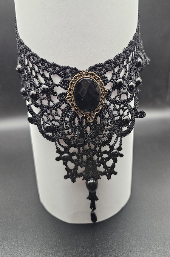 Victorian Gothic Black Lace Statement Necklace