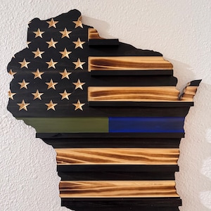 State Shaped Challenge Coin Display: Thin Blue Line Police Gift, Thin Red Line Gift, Military Gift, Thin Green Line Lift, Thin Yellow Line image 5