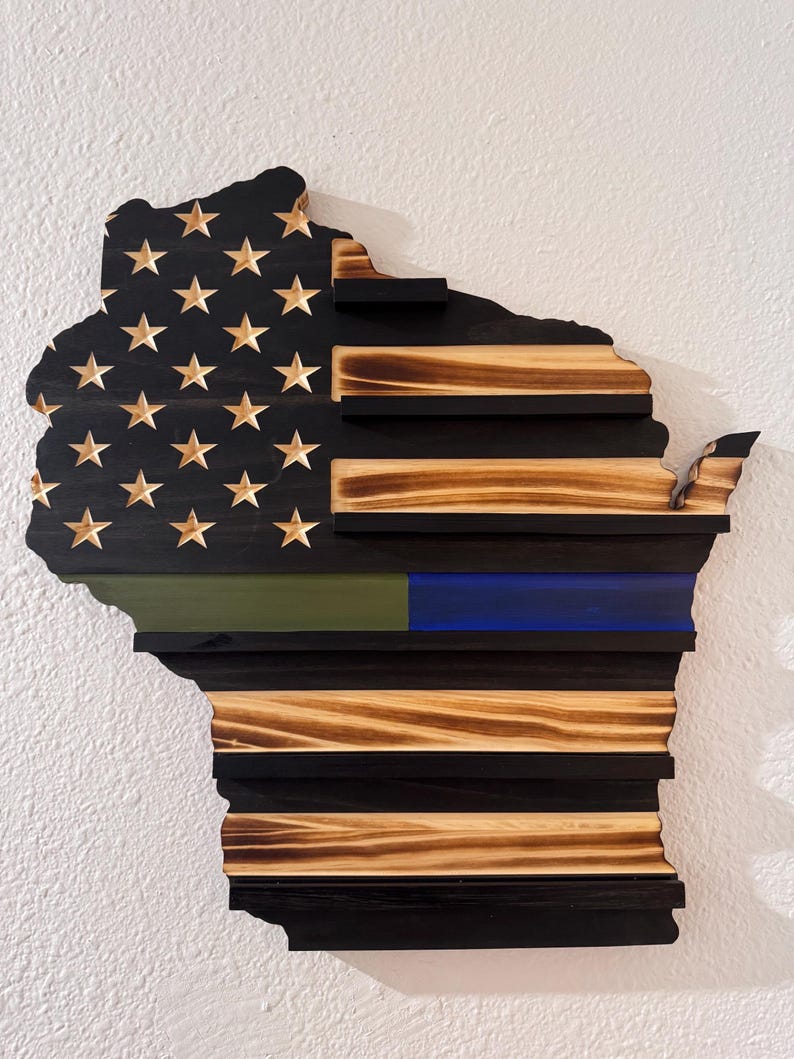 State Shaped Challenge Coin Display: Thin Blue Line Police Gift, Thin Red Line Gift, Military Gift, Thin Green Line Lift, Thin Yellow Line image 5