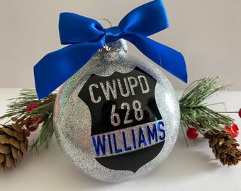 Custom Police Officer Christmas Ornament: Glitter Law Enforcement Gift