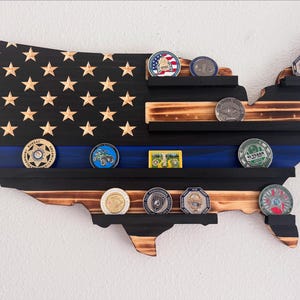 Challenge Coin Display, Police Officer Gift, Thin Blue Line, Thin Red Line, Challenge Coin Holder, Police Retirement Gift, United States