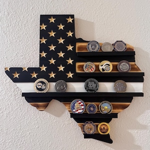 State Shaped Challenge Coin Display: Thin Blue Line Police Gift, Thin Red Line Gift, Military Gift, Thin Green Line Lift, Thin Yellow Line image 1