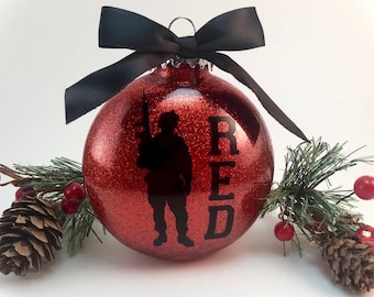RED Military Christmas Ornament: Glitter Soldier Ornament