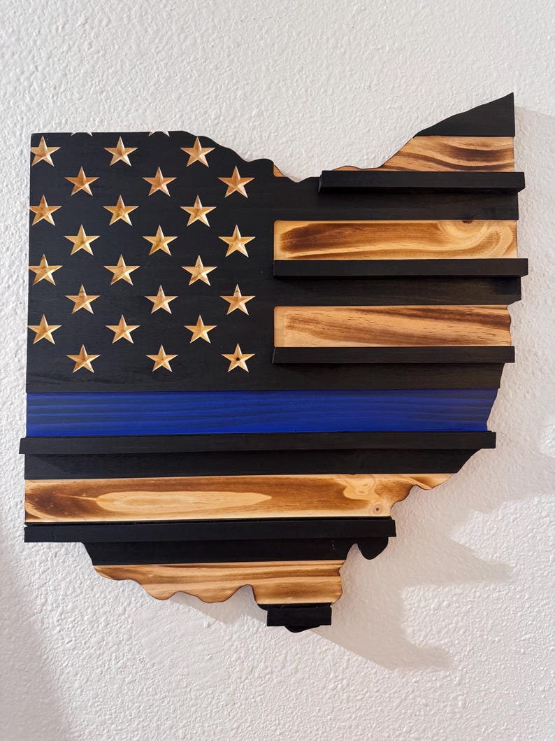 State Shaped Challenge Coin Display: Thin Blue Line Police Gift, Thin Red Line Gift, Military Gift, Thin Green Line Lift, Thin Yellow Line image 6
