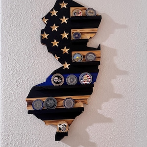 State Shaped Challenge Coin Display: Thin Blue Line Police Gift, Thin Red Line Gift, Military Gift, Thin Green Line Lift, Thin Yellow Line image 3