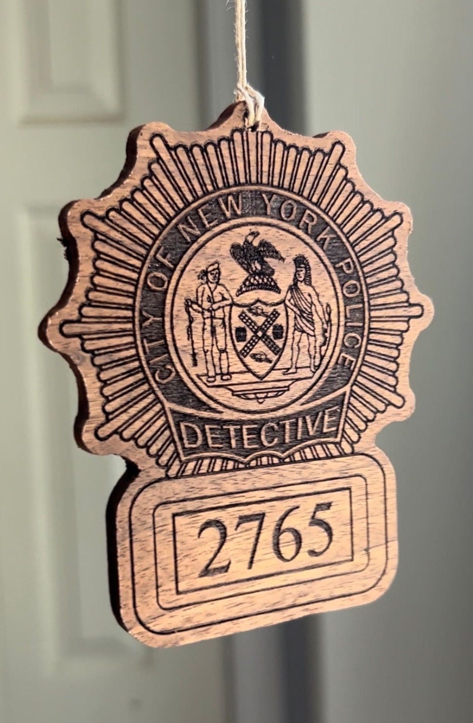 Custom Engraved NYPD Walnut Wood Christmas Ornament