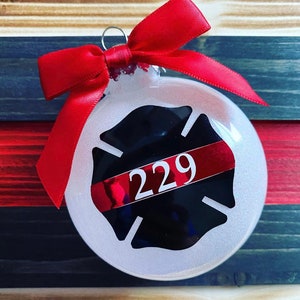 Custom firefighter ornament, Firefighter badge Christmas ornament, Thin Red line gift, Custom red line gift, gift for firefighters