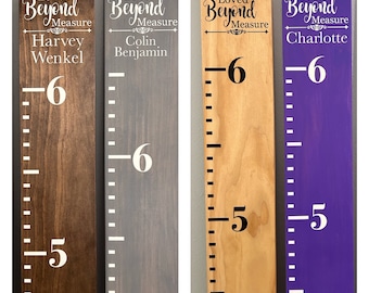 Custom Pine Wood Growth Chart: Hand-Painted Wall Ruler
