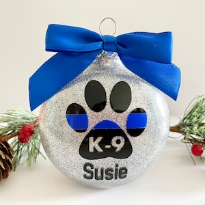 Police K-9 Ornament, Custom Blue Line K-9 Christmas Ornament, Blue Line Paw Print, Police Gift, Police Dog