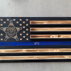 Thin blue line coin display, Thin blue line flag, Custom police flag, Challenge coin display, Retirement gift for Police Officer