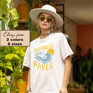 Happiness Comes in Waves Tee, Summer Graphic Tee, BeachT-shirt, Boho Tee, Vintage Inspired Cotton T-shirt, Unisex Tee