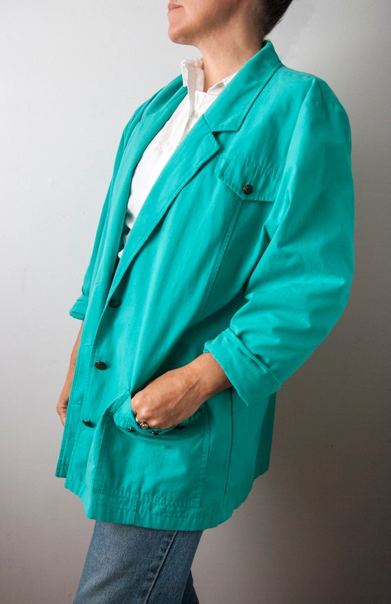 80s Turquoise Blazer, Aqua Oversized Blazer