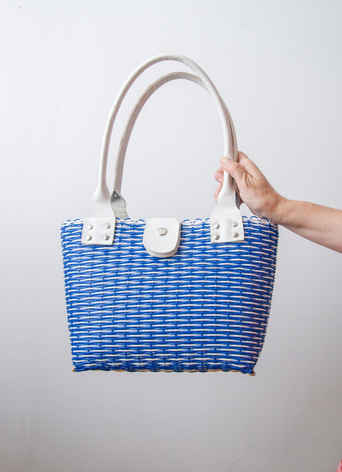 Vintage 60s Wicker Plastic Basket Purse Retro Wicker Handbag Etsy