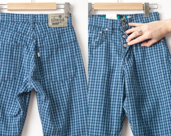 Vintage Blue Gingham Button Fly Levis 