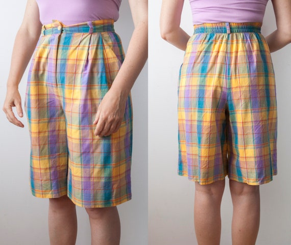 High Waisted Plaid Shorts, 90s Bermuda Shorts