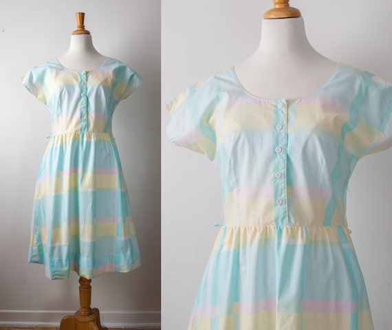 Pastel Madras Dress, Slip On Plaid Short Sleeve Dr