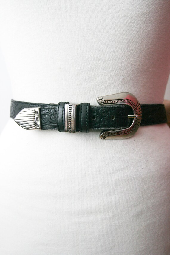Western Black Embossed Leather Belt