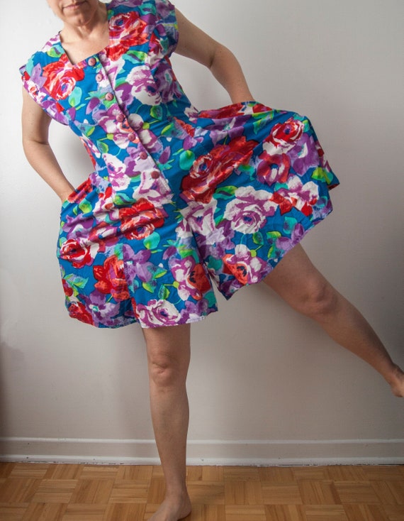 90s Floral Romper, Vintage Romper, Size M-L