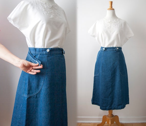 Denim Wrap Around Skirt, Dark Wash A-Line Skirt