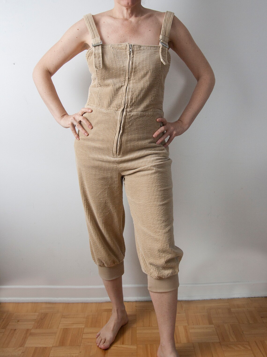 Vintage Corduroy Capri Overalls Beige Corduroy Overalls Fits Etsy